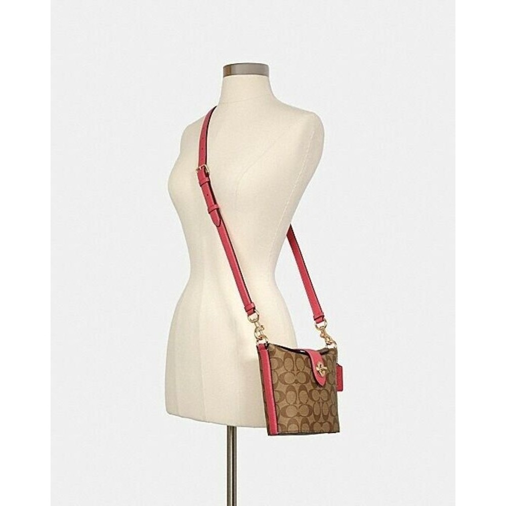 NWT Coach c2817 Addie Crossbody In Signature Canvas Khaki Fuschia Org $328 - Picture 12 of 12